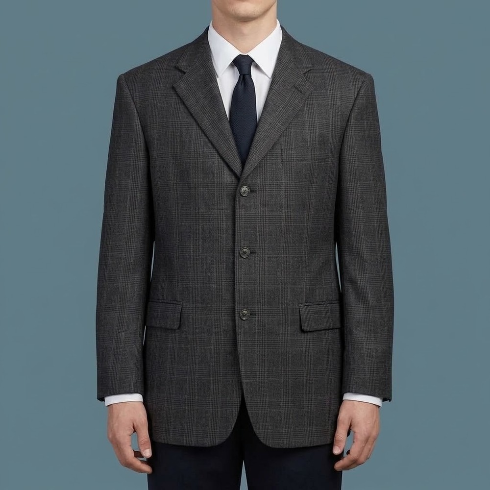 Tommy Hilfiger‎ 42R Wool Blazer Suit Jacket Mens Grey Plaid Dillard's EUC